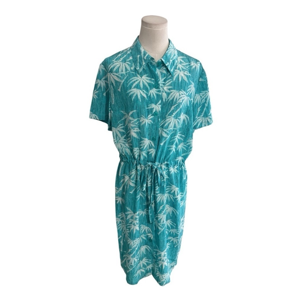 Diane Von Furstenberg Teal Blue Silk Dress Palm Trees Tropical Vacation M Shirt
